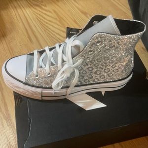 Silver cheetah print platform shoes